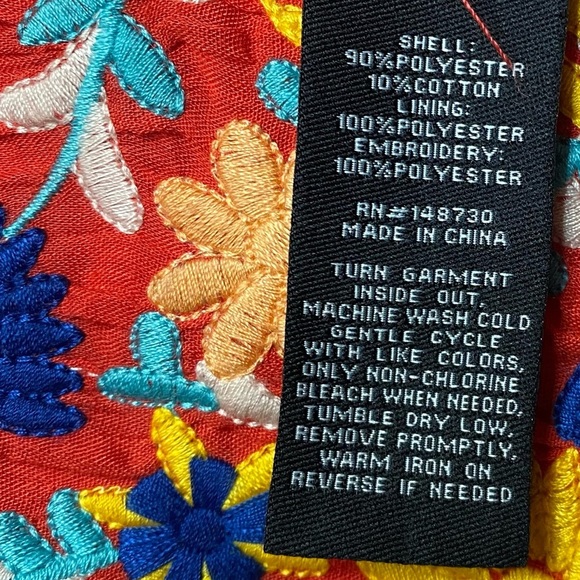 Label by Five Twelve Red Blue Yellow Floral Embroidered 3/4 Sleeve Boho Dress - Picture 7 of 7